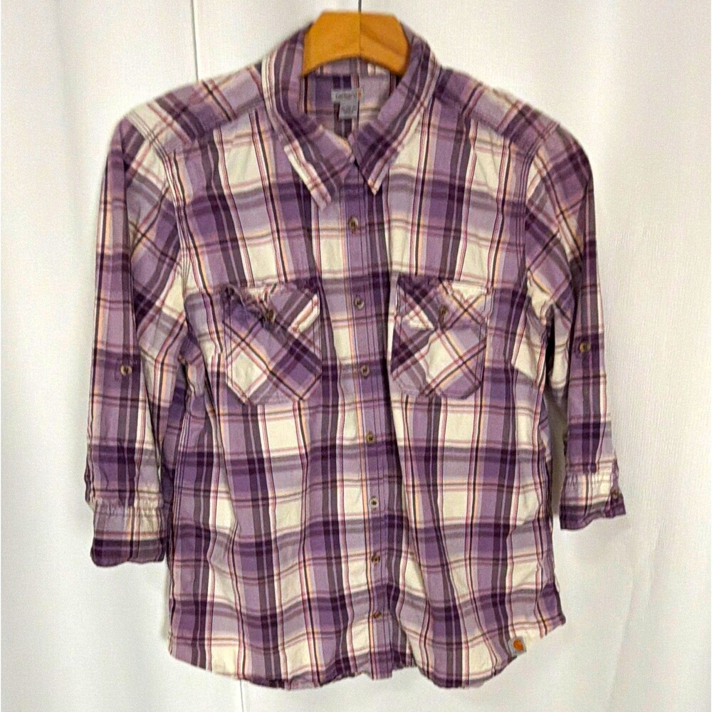 Carhartt Women’s XL Collared Plaid Long Sleeve Button-Up Shirt w/ Pockets